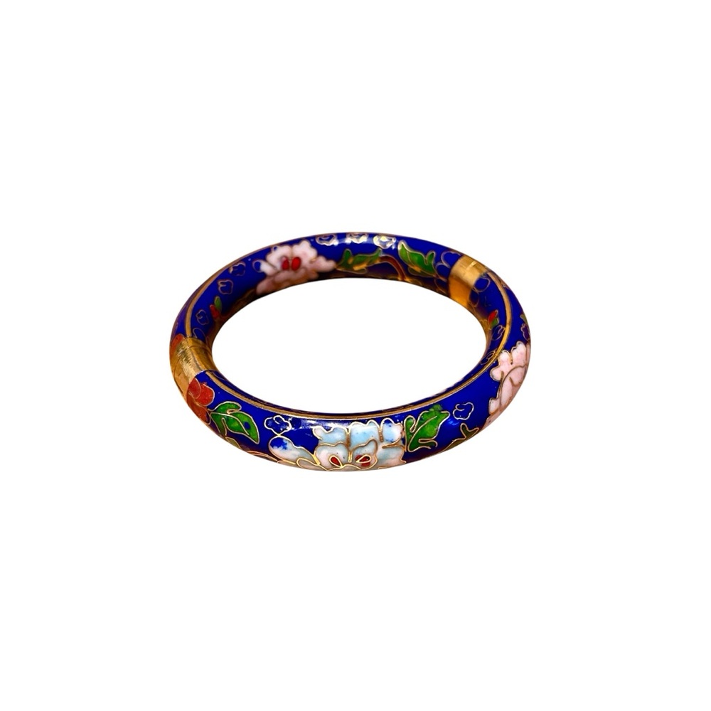 Elegant Blue Cloisonné Floral Enamel Bangle